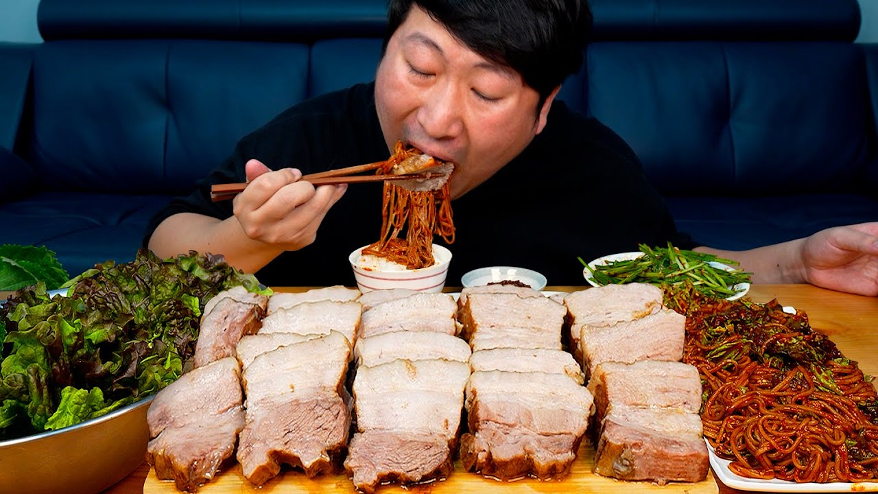 Боссам и Макгуксу (вареная свинина и гречневая лапша) - кулинарное шоу Мукбанг