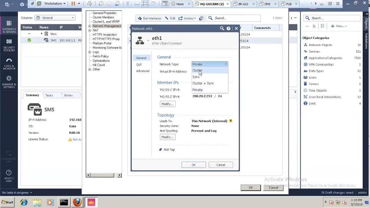 Configuring Cluster   Active Standby R80.10