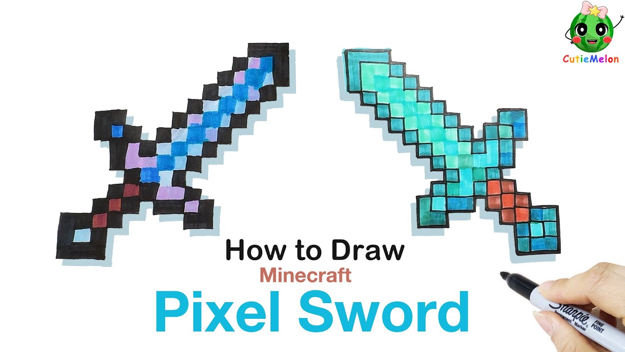 儿童简笔画游戏我的世界-钻石剑How to Draw A Minecraft Pixel Sword!Easy Drawings for ...