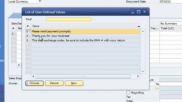 SAP Business One User-Defined Values and Fields