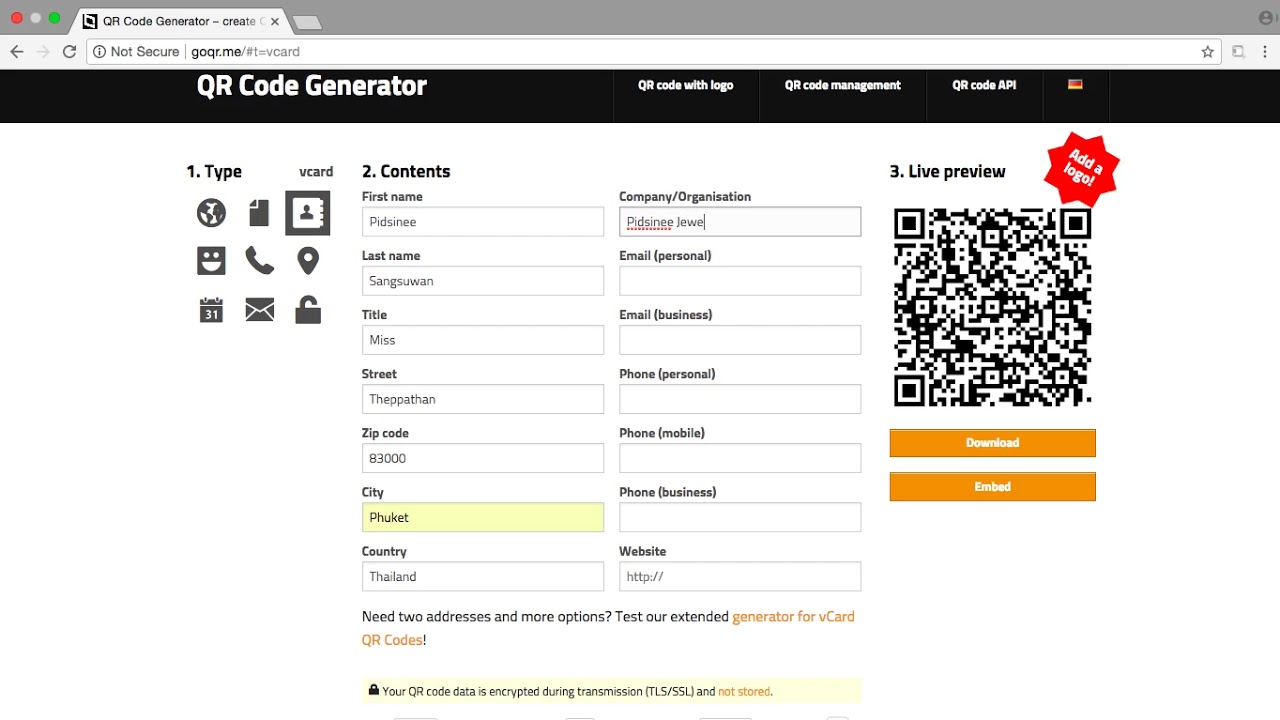 Qr vcard генератор