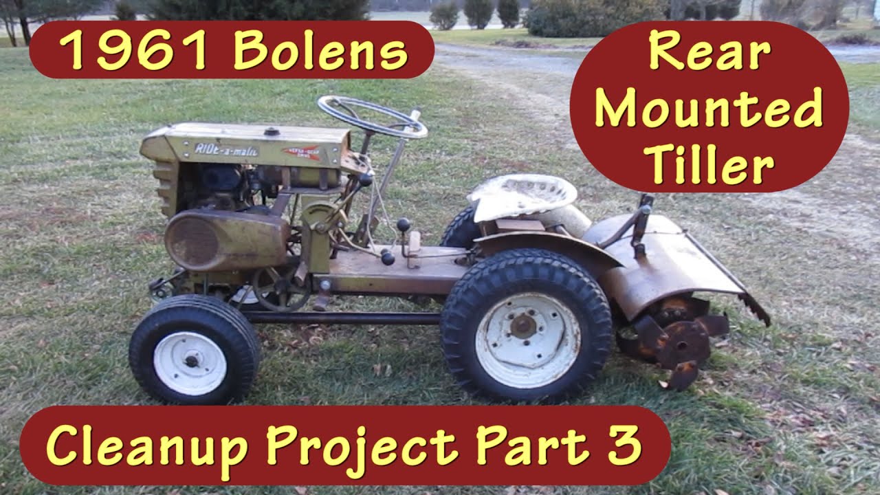 1961 Bolens Rear Mounted Tiller Cleanup Part 3, Cleaning, Connecting, and Running the tiller.