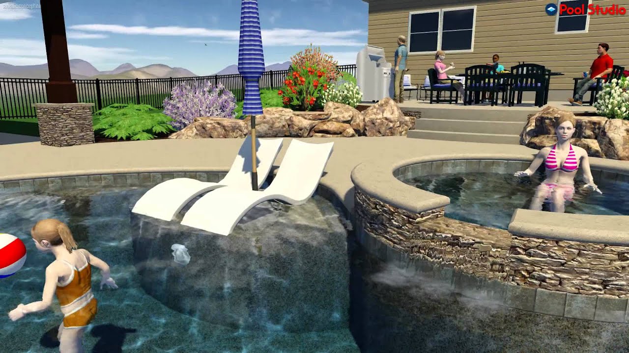 Mountain Lake style salt water pool with spa in Lehigh County, Designed ...