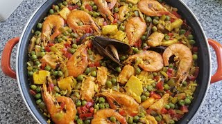 Como hacer una deliciosa paella طريقة تحضير الباهية الإسبانية على حقا وطريقا لذيذة وسهلة