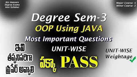 Degree Semester 3 - OOP Using JAVA Most Important Questions UNIT-WISE Weightage Degree Exam 2024