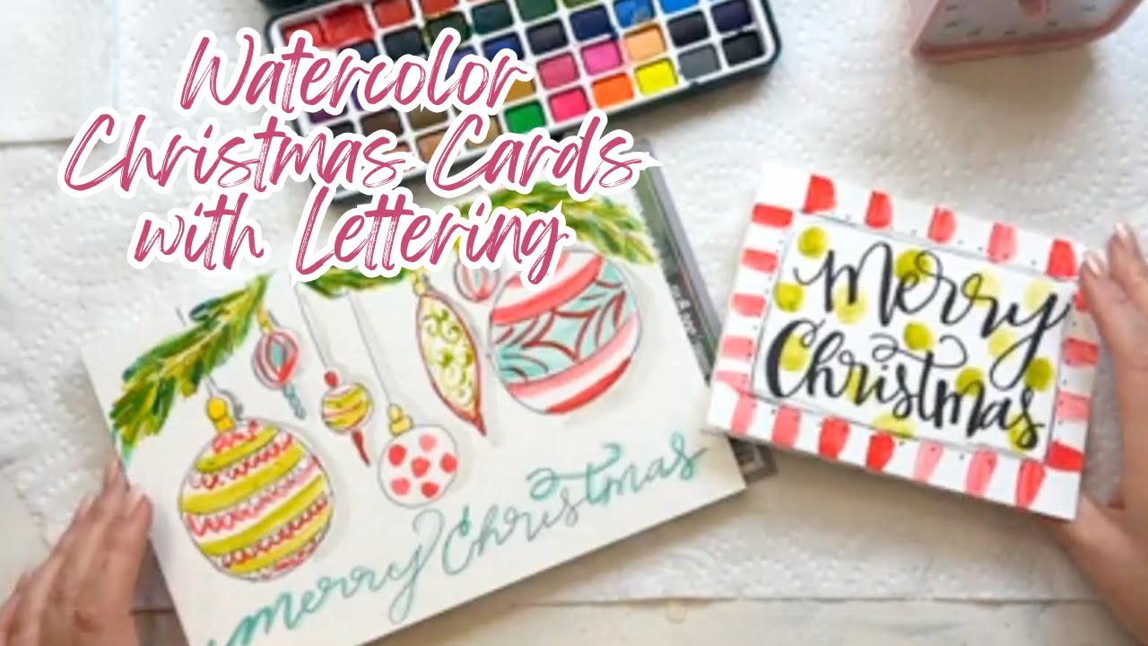 Рождественские открытки с акварелью и надписями | 10 минут или меньше
