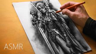ASMR Valkyrie Drawing - Charcoal Pencils - No Talking
