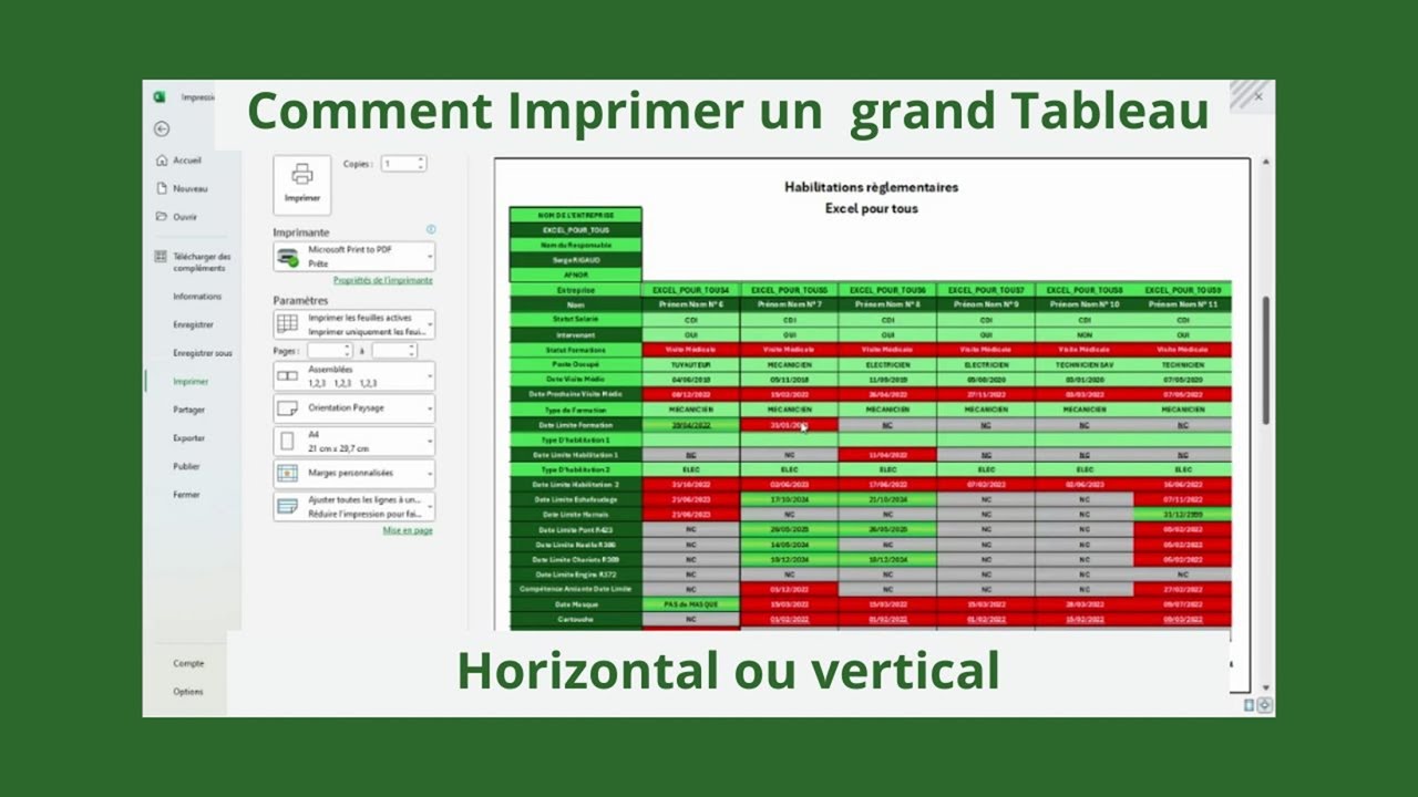 ✅ EXCEL GRATUIT : Comment imprimer proprement un grand Tableau horizontal ou vertical ?