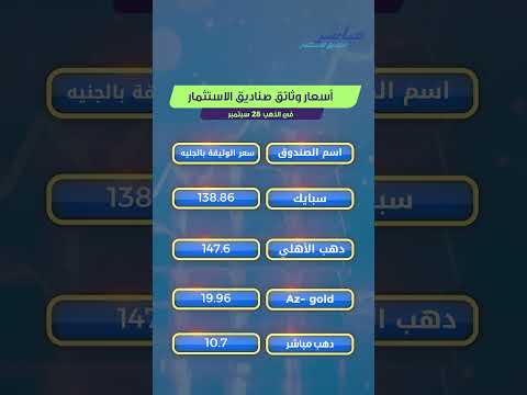 أسعار وثائق صناديق الاستثمار في الذهب 28 سبتمبر