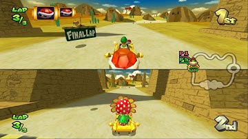 Mario Kart Double Dash!!: Dry Dry Desert 2v2 Netplay race 60fps