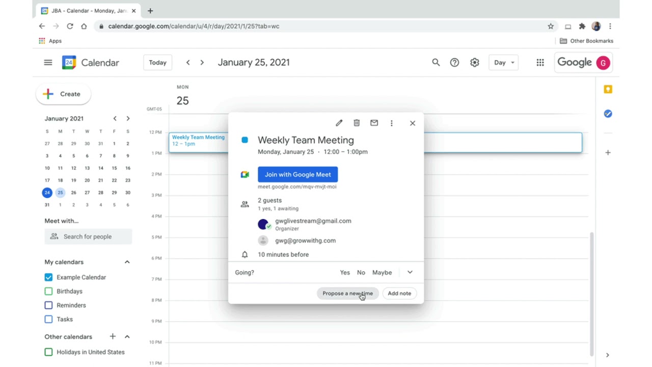 How to Propose another time in Google Calendar using Google Workspace