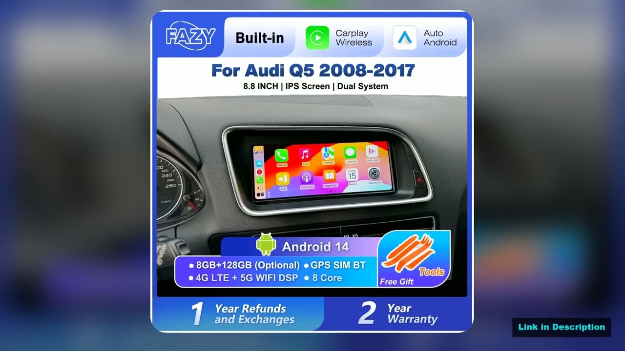 Android 14 Auto Radio Wireless Carplay For Audi Q5 20082017 Car Screen Multimedia Player