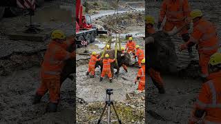 Bull rescued from a flooded quarry sinkhole after a slow low-lift extraction through deep collapsin.