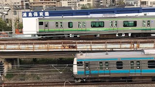 JR横浜線各駅停車八王子行きE233系1609KH002横クラと横浜線各駅停車桜木町行きE233系1620KH019横クラ、京浜東北線各駅停車大宮行きE233系1638Aが走行！【東神奈川〜新子安駅】