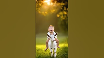 Adorable Baby Laughs While Riding a Playful Baby Goat! 🍼🐐💛