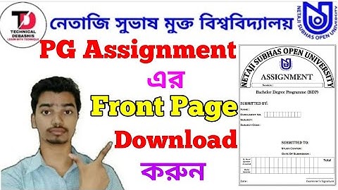 PG Assignment Front Page For PG Candidate Netaji Subhas Open University