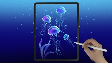 Aquatic plants and Beautiful Jellyfishes iPad Procreate Drawing - Digital Illustration