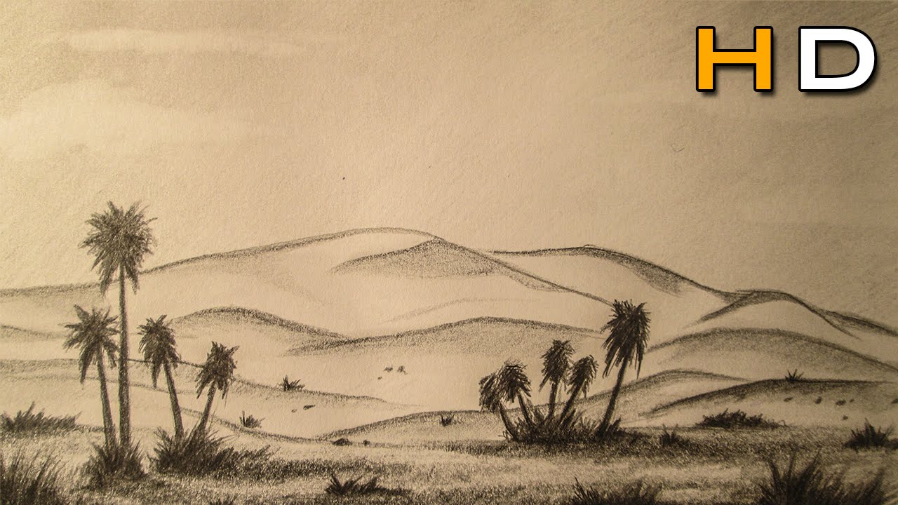 How To Draw A Desert Landscape With Pencil Step By Step Timelapse 