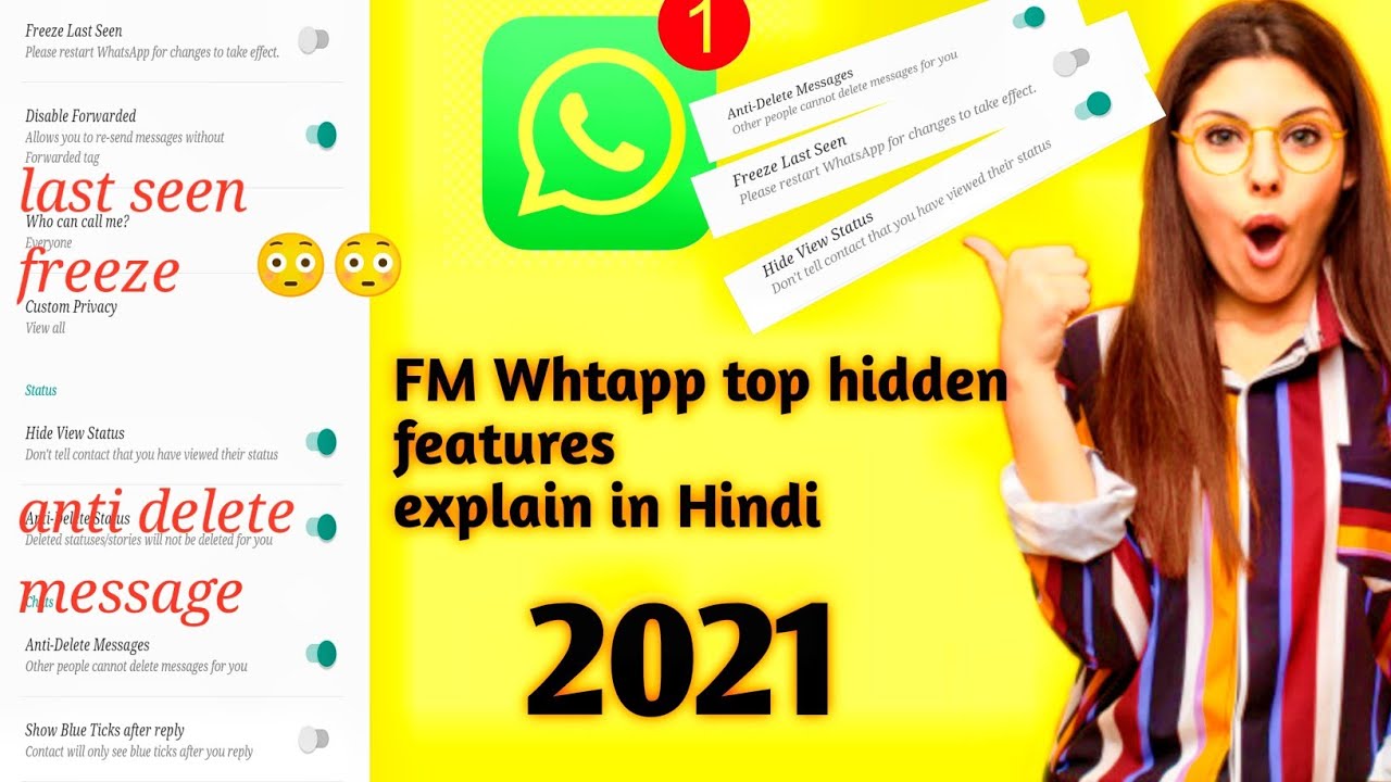 FM whatsapp new settings & top hidden features explain in Hindi 2021.