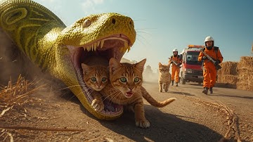 Terrified Mother Cat & Kittens Half-Swallowed by Giant Python 😱 | Epic Animal Rescue