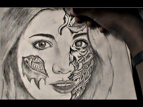 HOW TO DRAW: Realistic girl with half robot face - YouTube