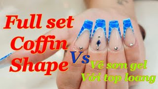 Full set french tip coffin shape | và vẽ sơn gel với top Loang @nailsbyden7125