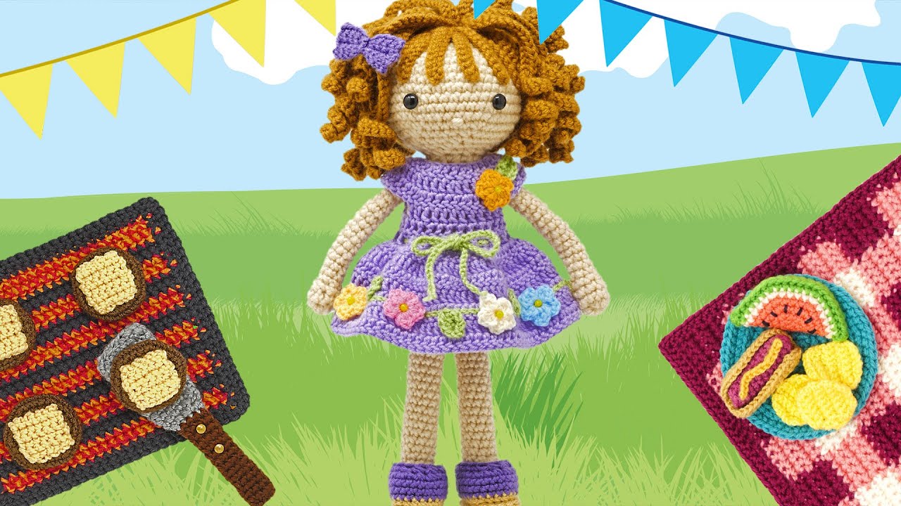 Honey Pie Amigurumi DressUp Doll + Picnic Play Set with BBQ (40