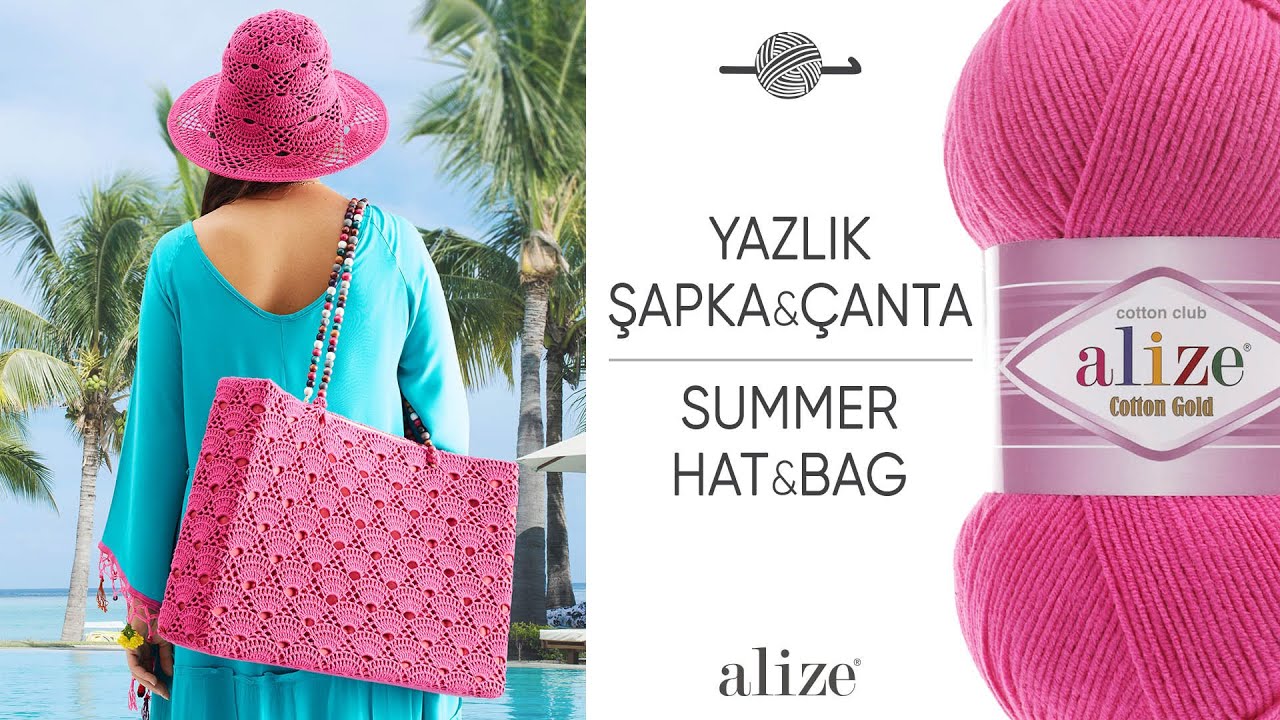 Alize Cotton Gold ile Yazlık Şapka ve Çanta • Summer Hat & Bag • Летняя шапка и сумка