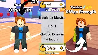 : (Ep. 1) Noob to Pro in Arm Wrestle Simulator! Made to the Dino World!