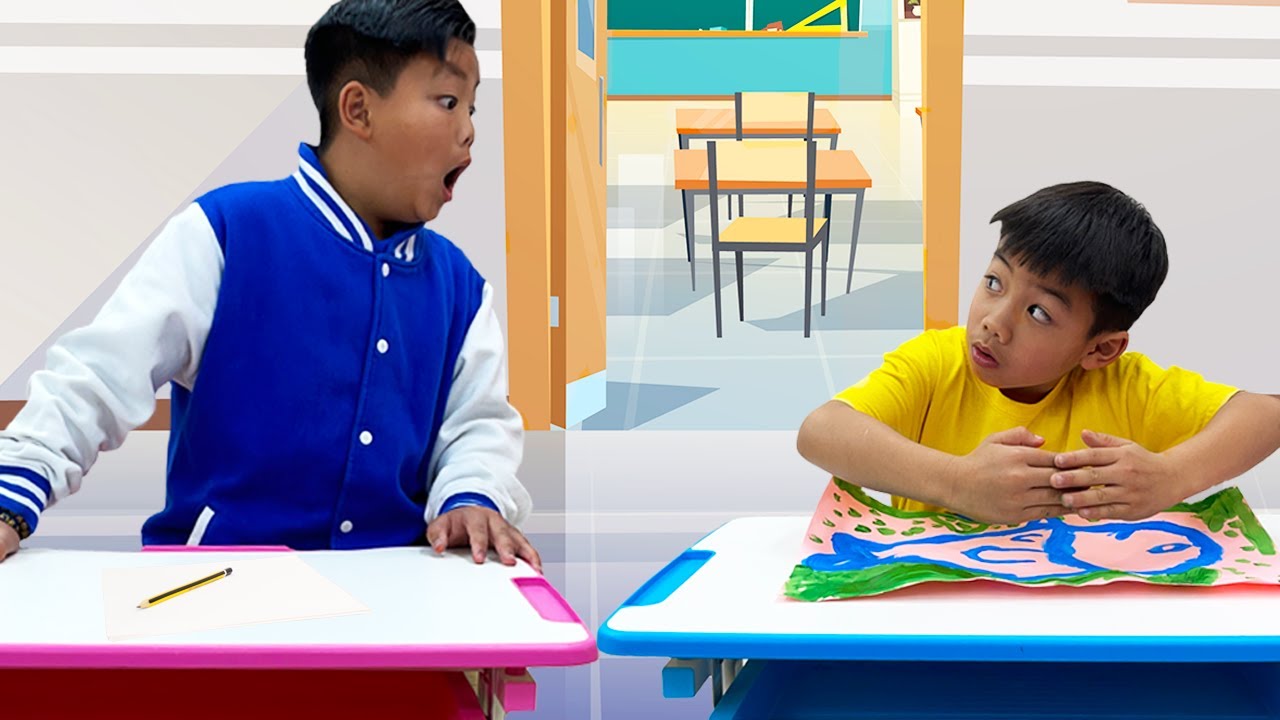 ⁣Alex and Eric Practice Imagination in Art School | Kids Painting in Class