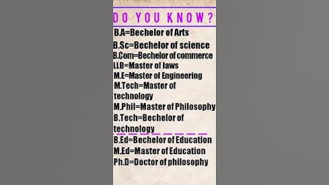 Full form of ba,bsc,bcom,ma,mcom,llb,me,btech,PhD etc.