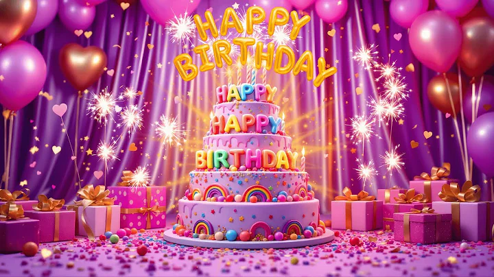 Happy Birthday to You 🎉  Beautiful Birthday Song with Purple Cake & Balloons
