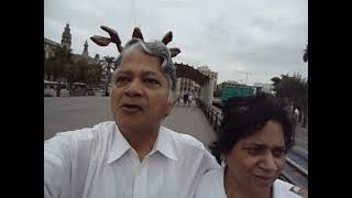 MOV04996 Aruna & Hari Sharma after breakfast Park Hotel Walk Rambla de Mar, Barcelona, Sep 23, 2012