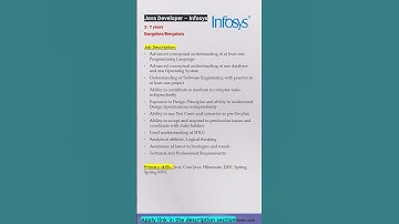 Infosys | Java Developer | Bangalore | Full Stack, SQL, Spring Boot, MVC, JPA,J2EE #shorts #ytshorts