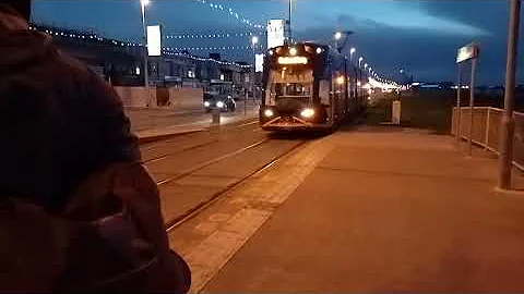 Tram arrives at st chads road tram stop this evening.2.12.25.