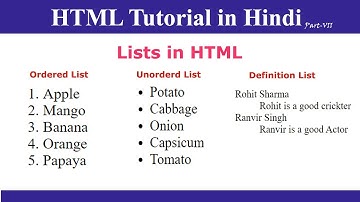 HTML Lists in Hindi | Ordered List | Unordered List | Definition List