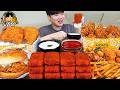 ASMR MUKBANG 맘스터치 양념 치킨먹방! 치즈 햄버거 치즈스틱 후라이드치킨 &amp; 레시피 CRISPY FRIED CHICKEN CHEESE BURGER EATING SOUND!