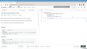 Split a String in Balanced Strings using Java - Leetcode problem 1221.
