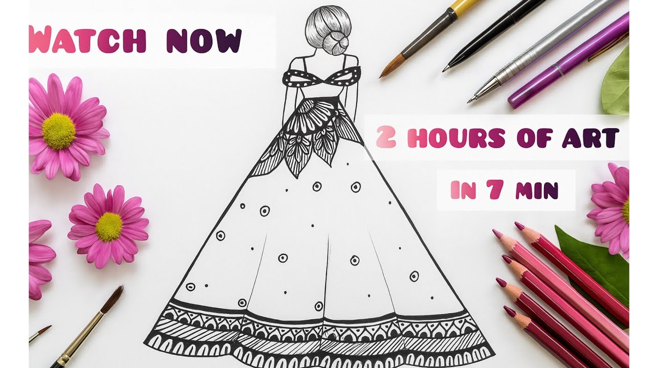 How to draw a cute girl dress with mandala art 