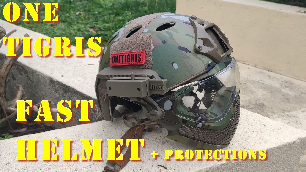 OneTigris Casque Tactique, Casque Airsoft Fast de Protection intégral avec  Masque de Protection des Oreilles Pliable et Lunettes pour