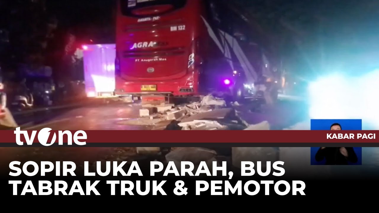 Hindari Mobil, Bus Tabrak Truk dan Pengendara Motor | Kabar Pagi tvOne