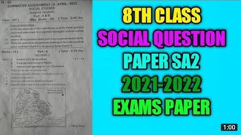 Ap 8th class SA2 Social question paper 2022 real || Ap final examinations