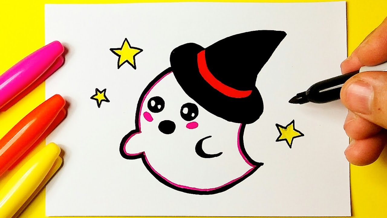 Como desenhar Fantasma de Halloween ❤ Desenhos Kawaii - Desenho para  Desenhar 