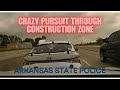 Dangerous high speed pursuit in construction zone  hyundai elantra flees from arkansas state police