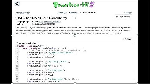 Java Practice-it | Primitive Data and Definite Loops | Self-Check 2.19 : ComputePay