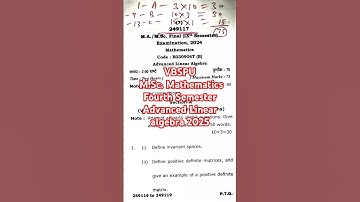 VBSPU M.Sc. Mathematics Fourth Semester Advanced Linear algebra 2025 question paper final year