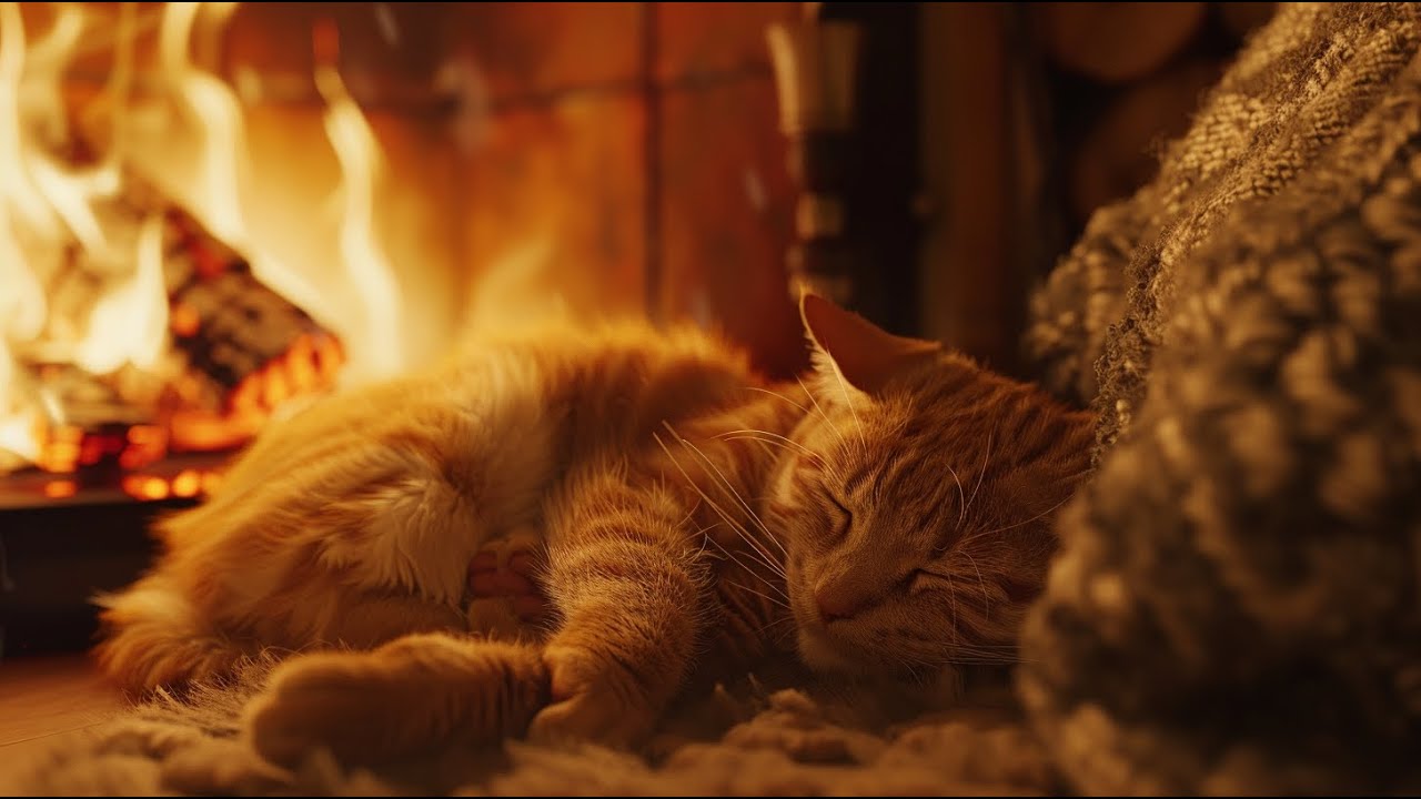 Cat Sleeping by the Fireplace 🐱🔥 | Cozy ASMR Sleep Ambience | 10 Hours