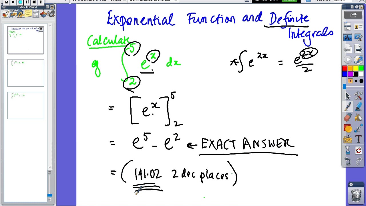 Exponential Functions and Definite Integrals YouTube