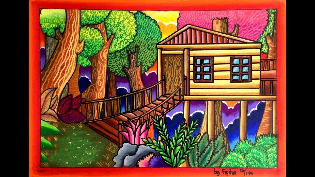 Cara Gradasi Warna Ep 102 Tema Gambar Rumah Di Tengah Hutan