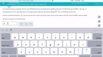 ALEKS: Calculating the pH of a weak base titrated with a strong acid
